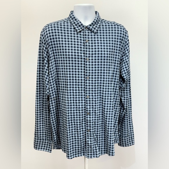 COASTAORO Men’s Blue and Navy check long sleeve button down shirt size L. - Picture 1 of 12